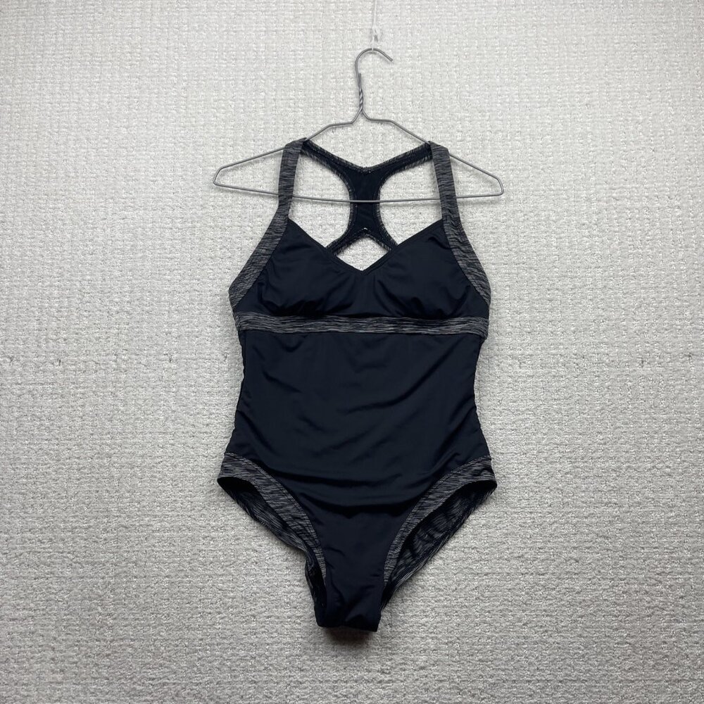 TYR One Piece Swimsuit Womens Sz 34 / M / 8 Heathered Grey / Black Swim Suit